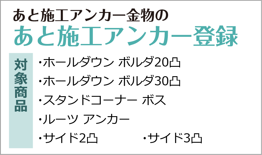 あと施工アンカー金物のあと施工アンカー登録